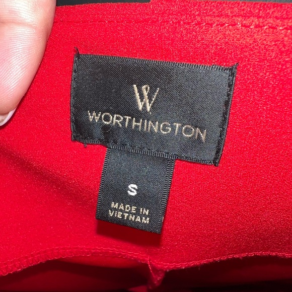 Worthington Red Tie-Front Short-Sleeve Tailored Blouse (Small) - Picture 6 of 8